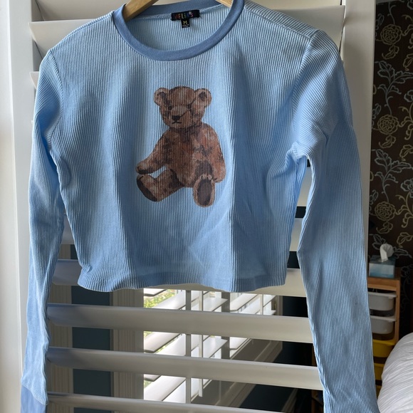 Delia Teddy Bear Blue Long Sleeve Tee - Picture 1 of 6